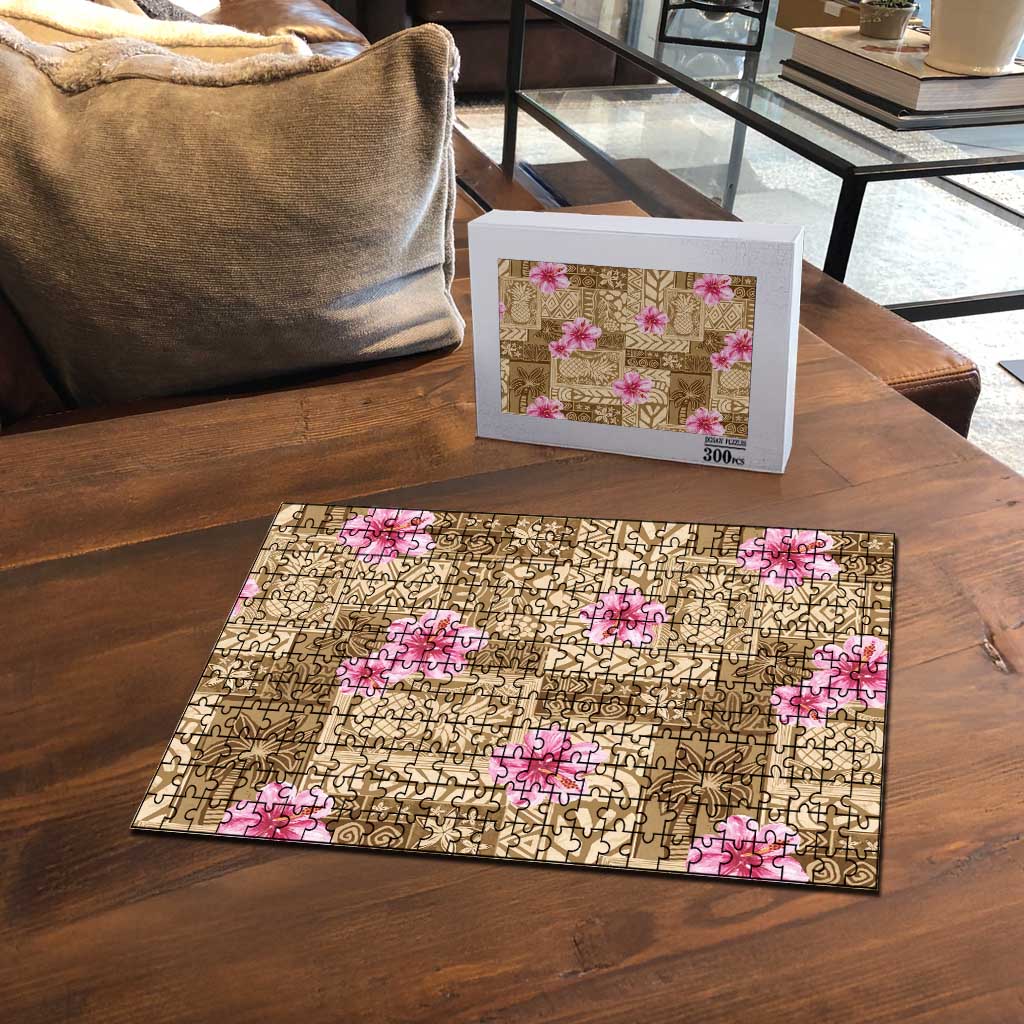 Beige Hawaii Hibiscus With Tropical Flowers Motifs Puzzle - Polynesian Pride