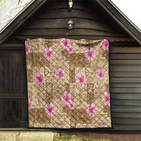 Beige Hawaii Hibiscus With Tropical Flowers Motifs Quilt - Polynesian Pride