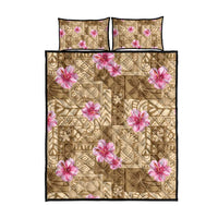 Beige Hawaii Hibiscus With Tropical Flowers Motifs Quilt Bed Set - Polynesian Pride