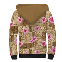 Beige Hawaii Hibiscus With Tropical Flowers Motifs Sherpa Hoodie - Polynesian Pride
