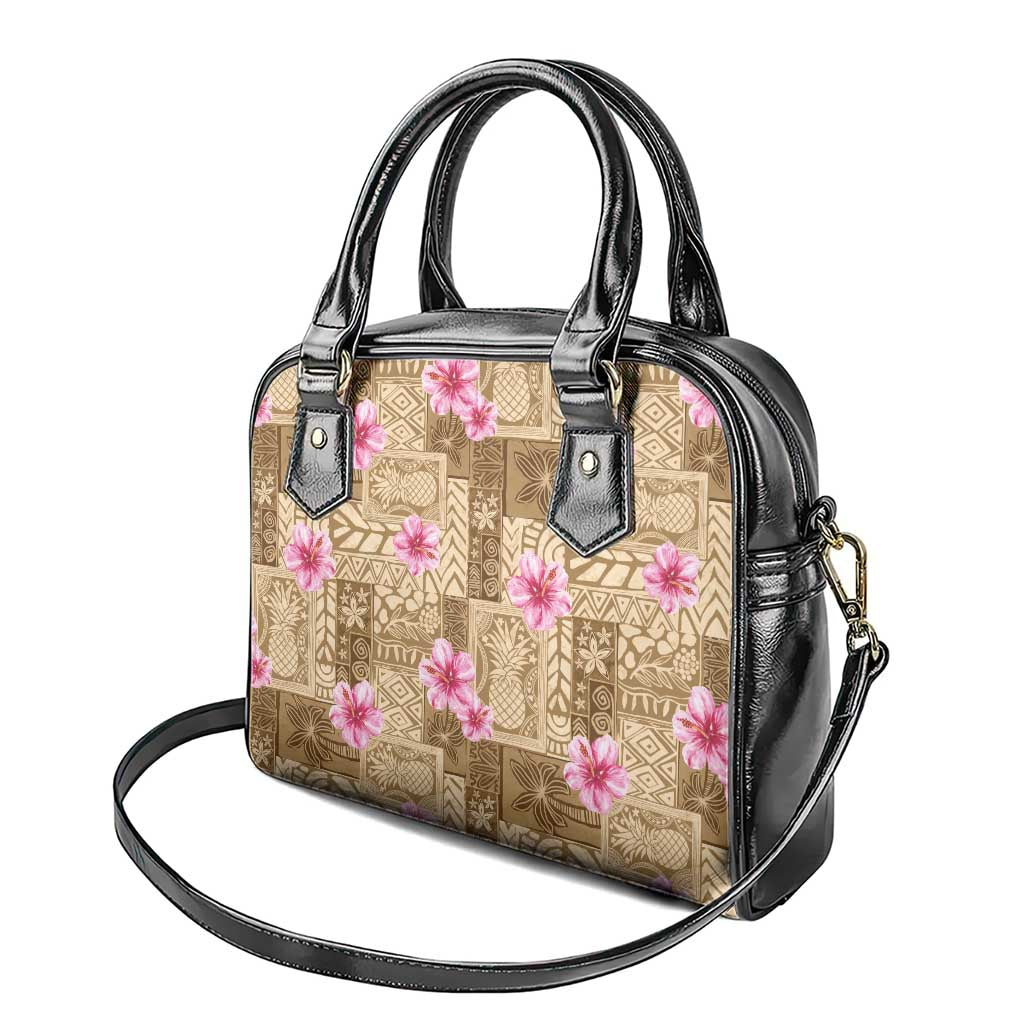 Beige Hawaii Hibiscus With Tropical Flowers Motifs Shoulder Handbag - Polynesian Pride