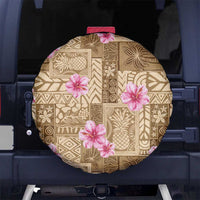 Beige Hawaii Hibiscus With Tropical Flowers Motifs Spare Tire Cover - Polynesian Pride