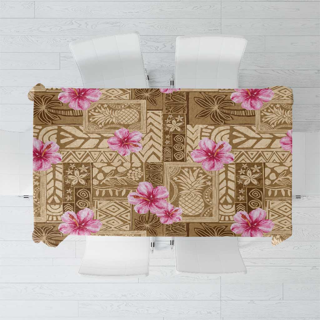 Beige Hawaii Hibiscus With Tropical Flowers Motifs Tablecloth - Polynesian Pride