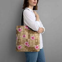 Beige Hawaii Hibiscus With Tropical Flowers Motifs Tote Bag - Polynesian Pride