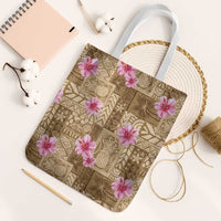Beige Hawaii Hibiscus With Tropical Flowers Motifs Tote Bag - Polynesian Pride