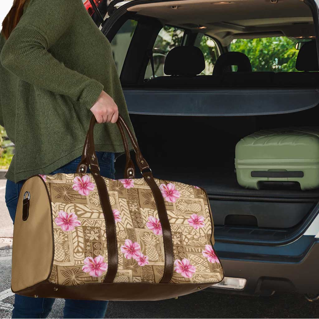 Beige Hawaii Hibiscus With Tropical Flowers Motifs Travel Bag - Polynesian Pride
