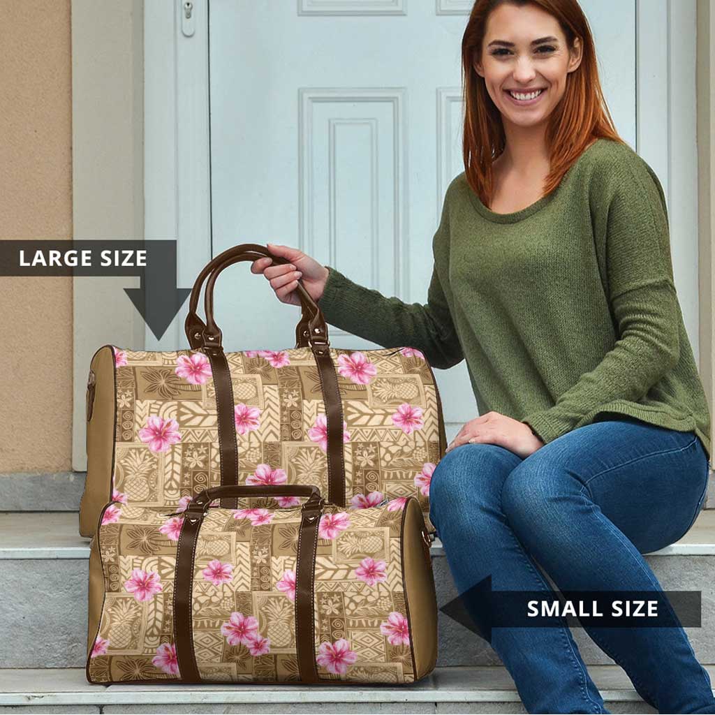 Beige Hawaii Hibiscus With Tropical Flowers Motifs Travel Bag - Polynesian Pride