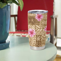 Beige Hawaii Hibiscus With Tropical Flowers Motifs Tumbler Cup - Polynesian Pride