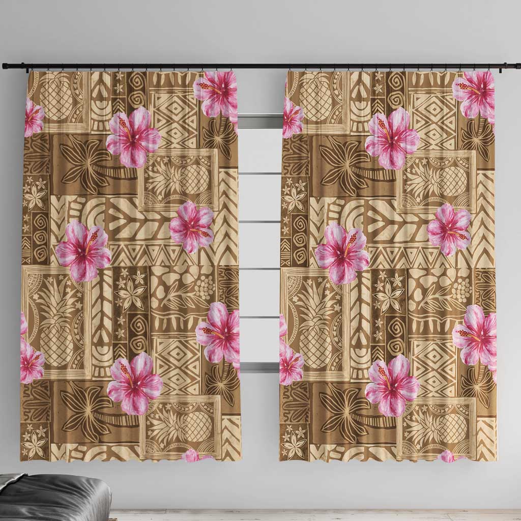 Beige Hawaii Hibiscus With Tropical Flowers Motifs Window Curtain - Polynesian Pride