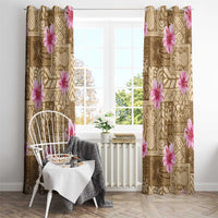 Beige Hawaii Hibiscus With Tropical Flowers Motifs Window Curtain - Polynesian Pride