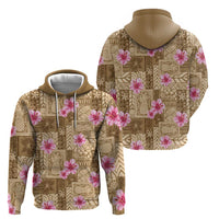 Beige Hawaii Hibiscus With Tropical Flowers Motifs Zip Hoodie - Polynesian Pride