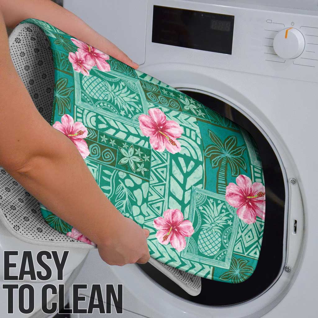 Cyan Hawaii Hibiscus With Tropical Flowers Motifs Bathroom Set - Polynesian Pride