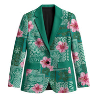 Cyan Hawaii Hibiscus With Tropical Flowers Motifs Blazer - Polynesian Pride