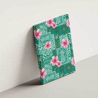 Cyan Hawaii Hibiscus With Tropical Flowers Motifs Canvas Wall Art - Polynesian Pride