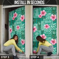 Cyan Hawaii Hibiscus With Tropical Flowers Motifs Door Cover - Polynesian Pride