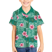 Cyan Hawaii Hibiscus With Tropical Flowers Motifs Family Matching Puletasi and Hawaiian Shirt - Polynesian Pride