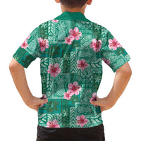 Cyan Hawaii Hibiscus With Tropical Flowers Motifs Family Matching Summer Maxi Dress and Hawaiian Shirt - Polynesian Pride