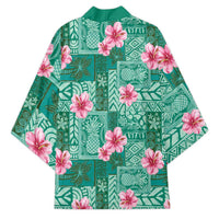 Cyan Hawaii Hibiscus With Tropical Flowers Motifs Kimono LT14 - Polynesian Pride