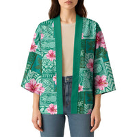 Cyan Hawaii Hibiscus With Tropical Flowers Motifs Kimono LT14 - Polynesian Pride