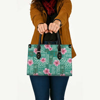 Cyan Hawaii Hibiscus With Tropical Flowers Motifs Leather Bag - Polynesian Pride