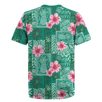 Cyan Hawaii Hibiscus With Tropical Flowers Motifs Rugby Jersey LT14 - Polynesian Pride