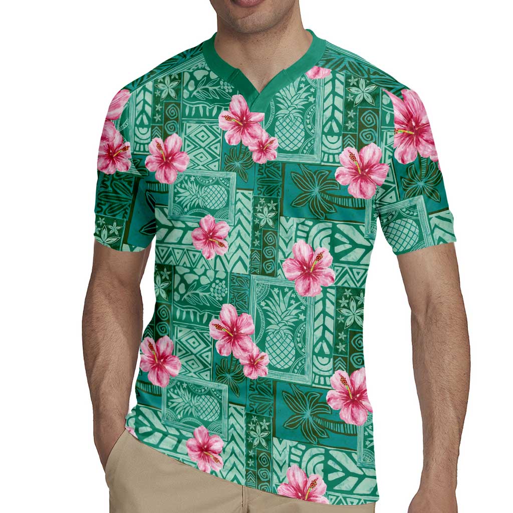 Cyan Hawaii Hibiscus With Tropical Flowers Motifs Rugby Jersey LT14 - Polynesian Pride