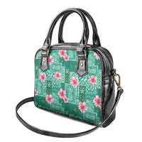 Cyan Hawaii Hibiscus With Tropical Flowers Motifs Shoulder Handbag - Polynesian Pride
