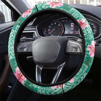 Cyan Hawaii Hibiscus With Tropical Flowers Motifs Steering Wheel Cover - Polynesian Pride