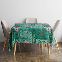 Cyan Hawaii Hibiscus With Tropical Flowers Motifs Tablecloth - Polynesian Pride
