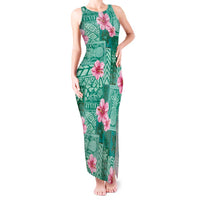 Cyan Hawaii Hibiscus With Tropical Flowers Motifs Tank Maxi Dress - Polynesian Pride