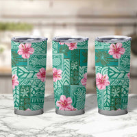 Cyan Hawaii Hibiscus With Tropical Flowers Motifs Tumbler Cup - Polynesian Pride