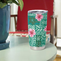 Cyan Hawaii Hibiscus With Tropical Flowers Motifs Tumbler Cup - Polynesian Pride
