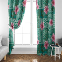 Cyan Hawaii Hibiscus With Tropical Flowers Motifs Window Curtain - Polynesian Pride