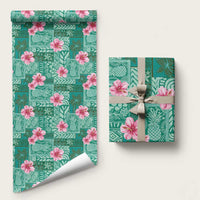 Cyan Hawaii Hibiscus With Tropical Flowers Motifs Wrapping Paper - Polynesian Pride