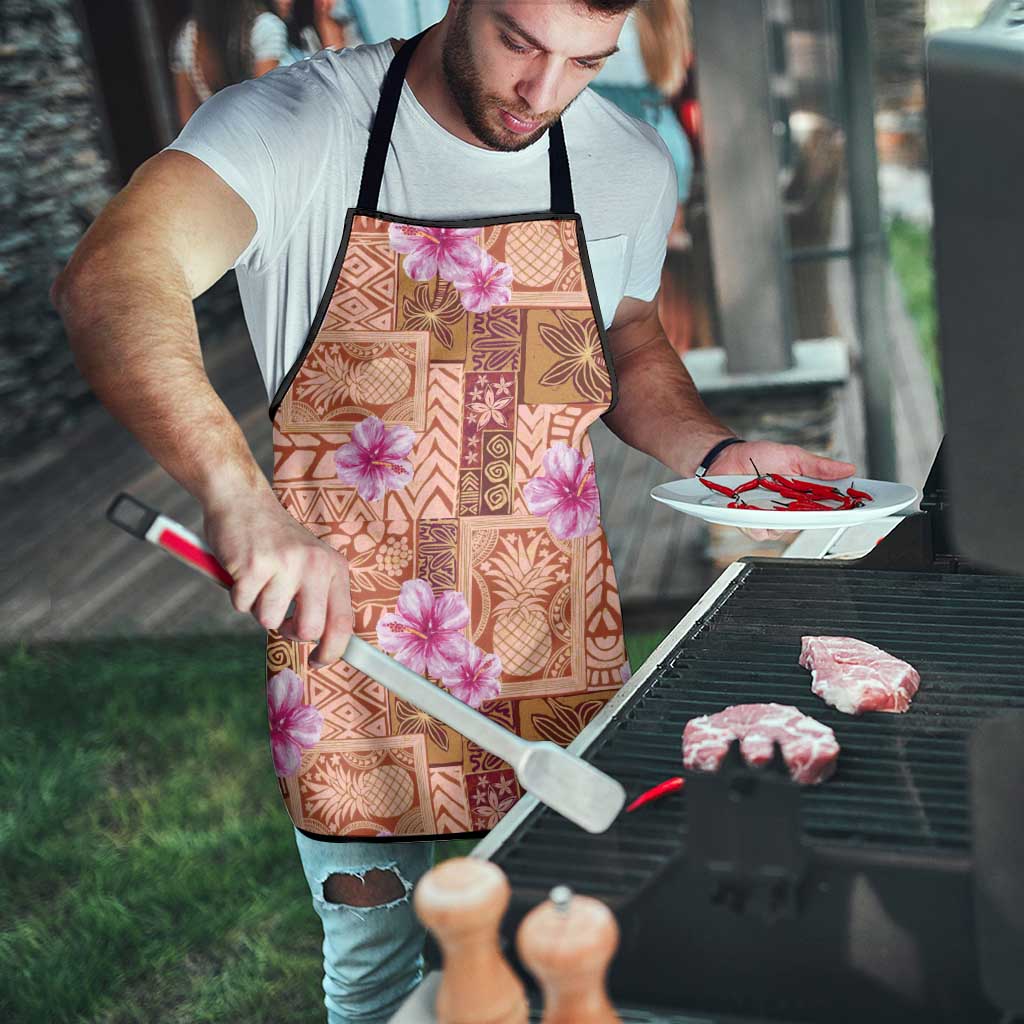 Orange Hawaii Hibiscus With Tropical Flowers Motifs Apron - Polynesian Pride