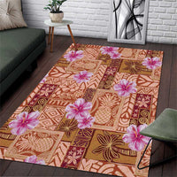 Orange Hawaii Hibiscus With Tropical Flowers Motifs Area Rug - Polynesian Pride