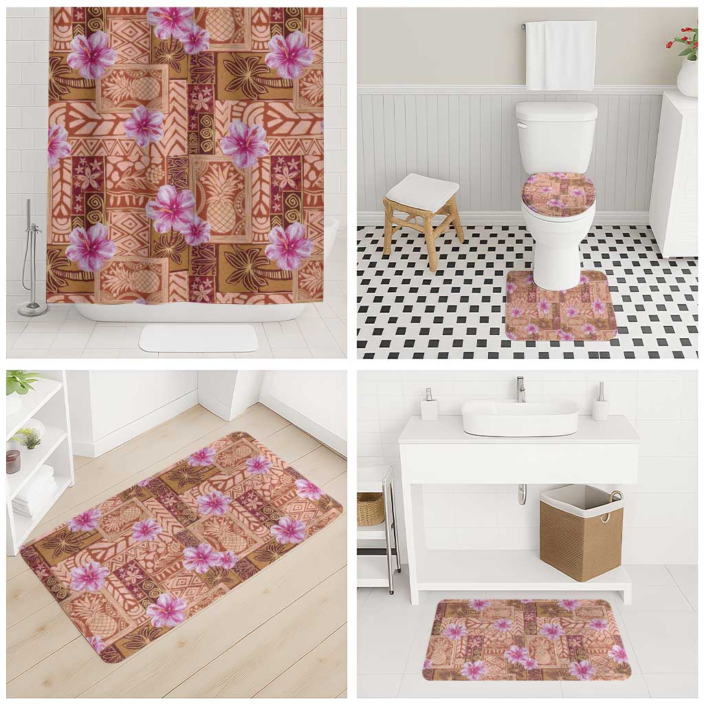 Orange Hawaii Hibiscus With Tropical Flowers Motifs Bathroom Set - Polynesian Pride