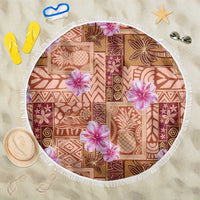 Orange Hawaii Hibiscus With Tropical Flowers Motifs Beach Blanket - Polynesian Pride