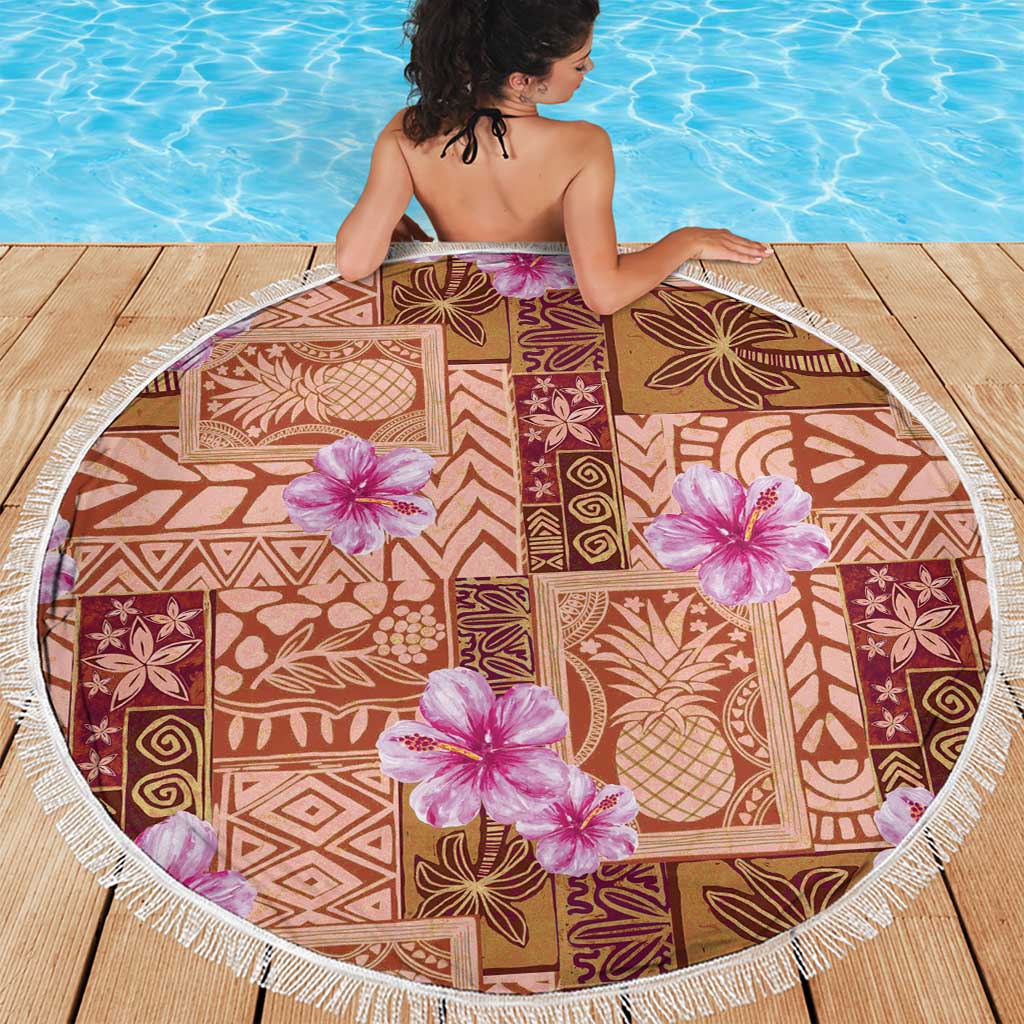 Orange Hawaii Hibiscus With Tropical Flowers Motifs Beach Blanket - Polynesian Pride
