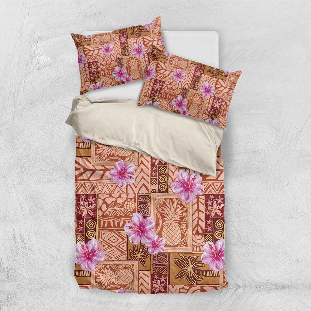Orange Hawaii Hibiscus With Tropical Flowers Motifs Bedding Set - Polynesian Pride