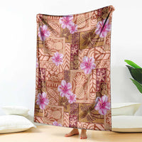 Orange Hawaii Hibiscus With Tropical Flowers Motifs Blanket - Polynesian Pride
