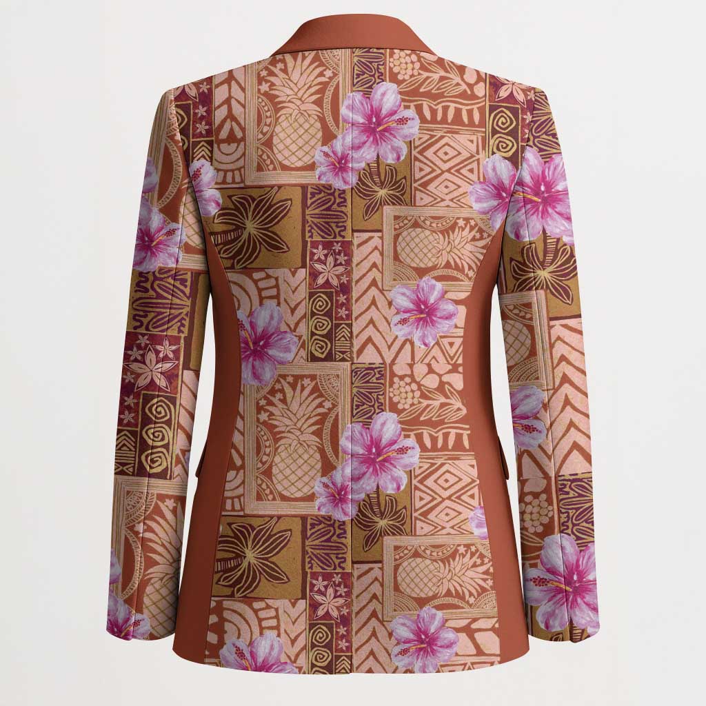 Orange Hawaii Hibiscus With Tropical Flowers Motifs Blazer - Polynesian Pride