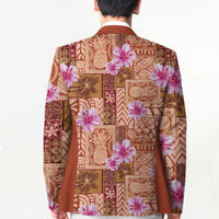 Orange Hawaii Hibiscus With Tropical Flowers Motifs Blazer - Polynesian Pride