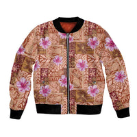 Orange Hawaii Hibiscus With Tropical Flowers Motifs Bomber Jacket - Polynesian Pride