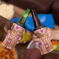 Orange Hawaii Hibiscus With Tropical Flowers Motifs 4 in 1 Can Cooler Tumbler - Polynesian Pride