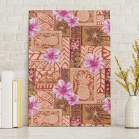 Orange Hawaii Hibiscus With Tropical Flowers Motifs Canvas Wall Art - Polynesian Pride