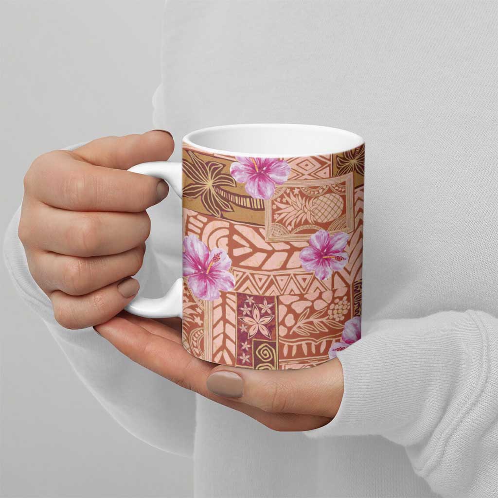 Orange Hawaii Hibiscus With Tropical Flowers Motifs Ceramic Mug - Polynesian Pride