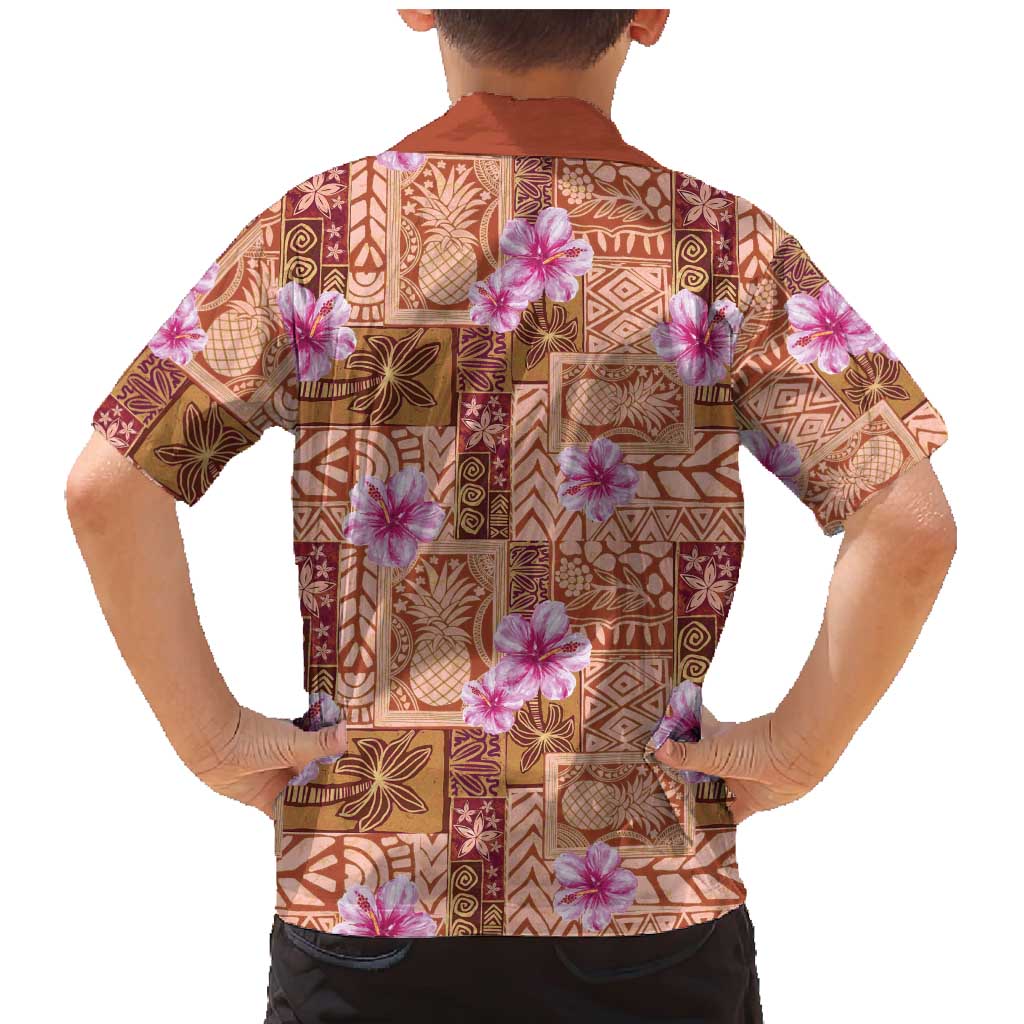 Orange Hawaii Hibiscus With Tropical Flowers Motifs Family Matching Mermaid Dress and Hawaiian Shirt - Polynesian Pride