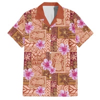 Orange Hawaii Hibiscus With Tropical Flowers Motifs Family Matching Off The Shoulder Long Sleeve Dress and Hawaiian Shirt - Polynesian Pride