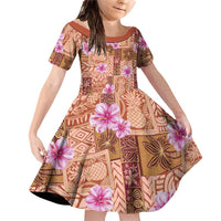 Orange Hawaii Hibiscus With Tropical Flowers Motifs Family Matching Off Shoulder Short Dress and Hawaiian Shirt - Polynesian Pride